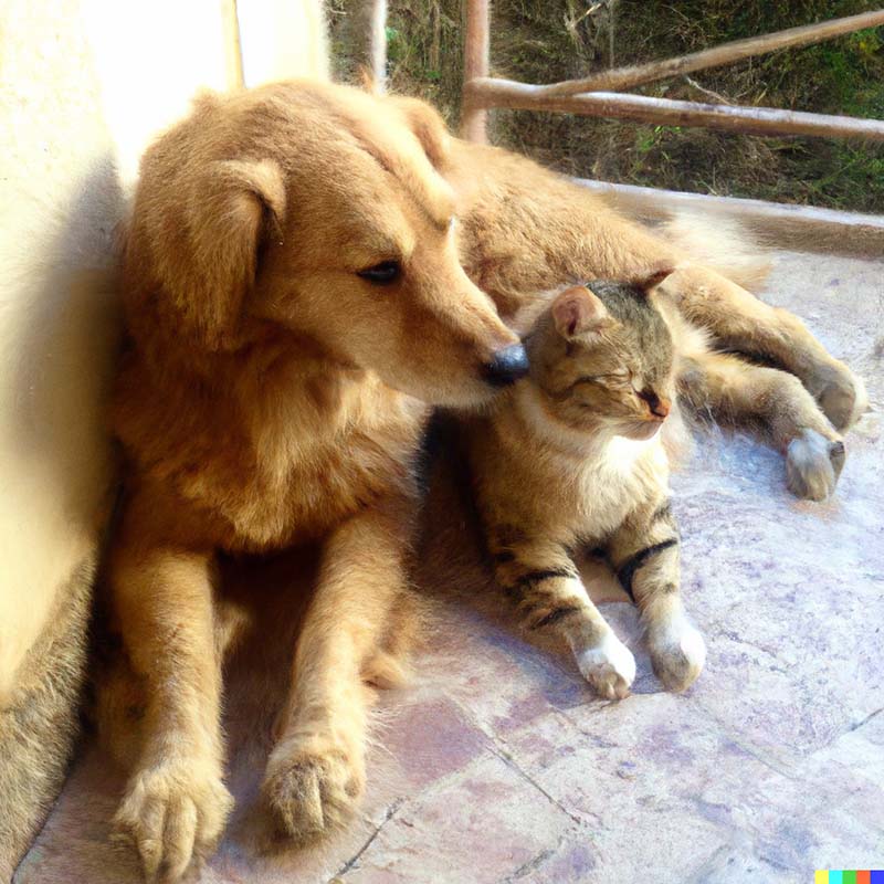 cane e gatto seduti insieme