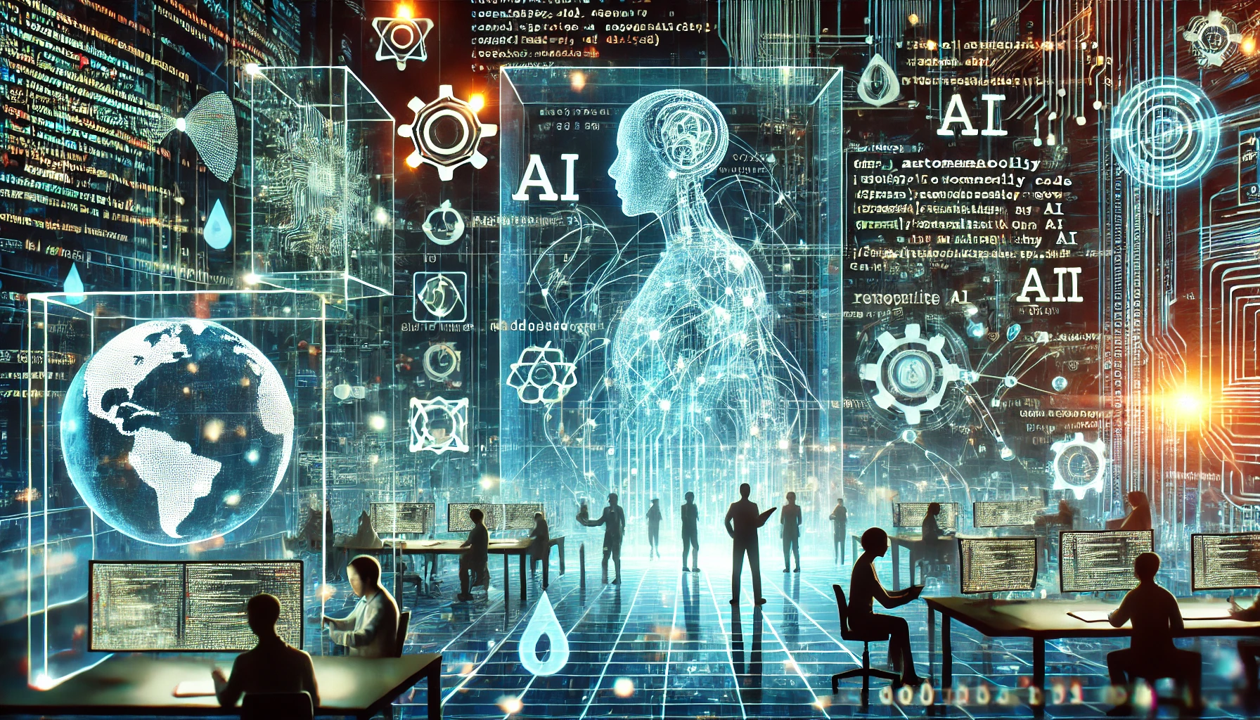 Sistema informatico avanzato con IA che riscrive autonomamente il codice in un ambiente scientifico