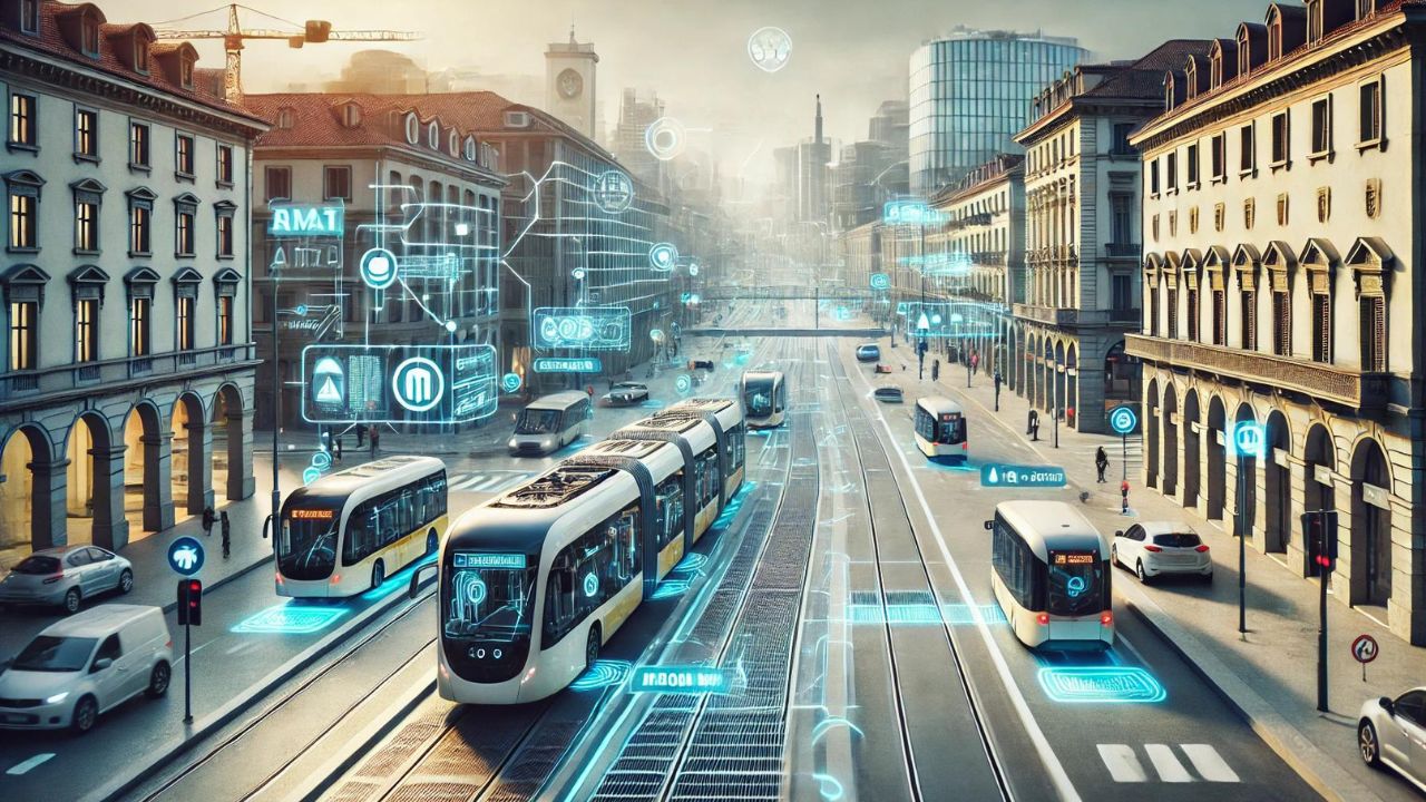 Sistema di trasporto intelligente a Torino con autobus e tram autonomi alimentati da energie rinnovabili